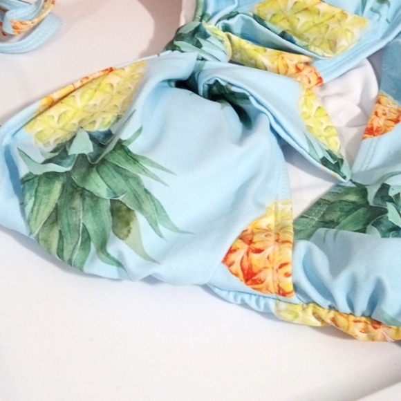 TEMPT ME YELLOW PINEAPPLE BLUE CUT-OUT HALTER MONOKINI SWIMSUIT SIZE SMALL NWT - Picture 5 of 8